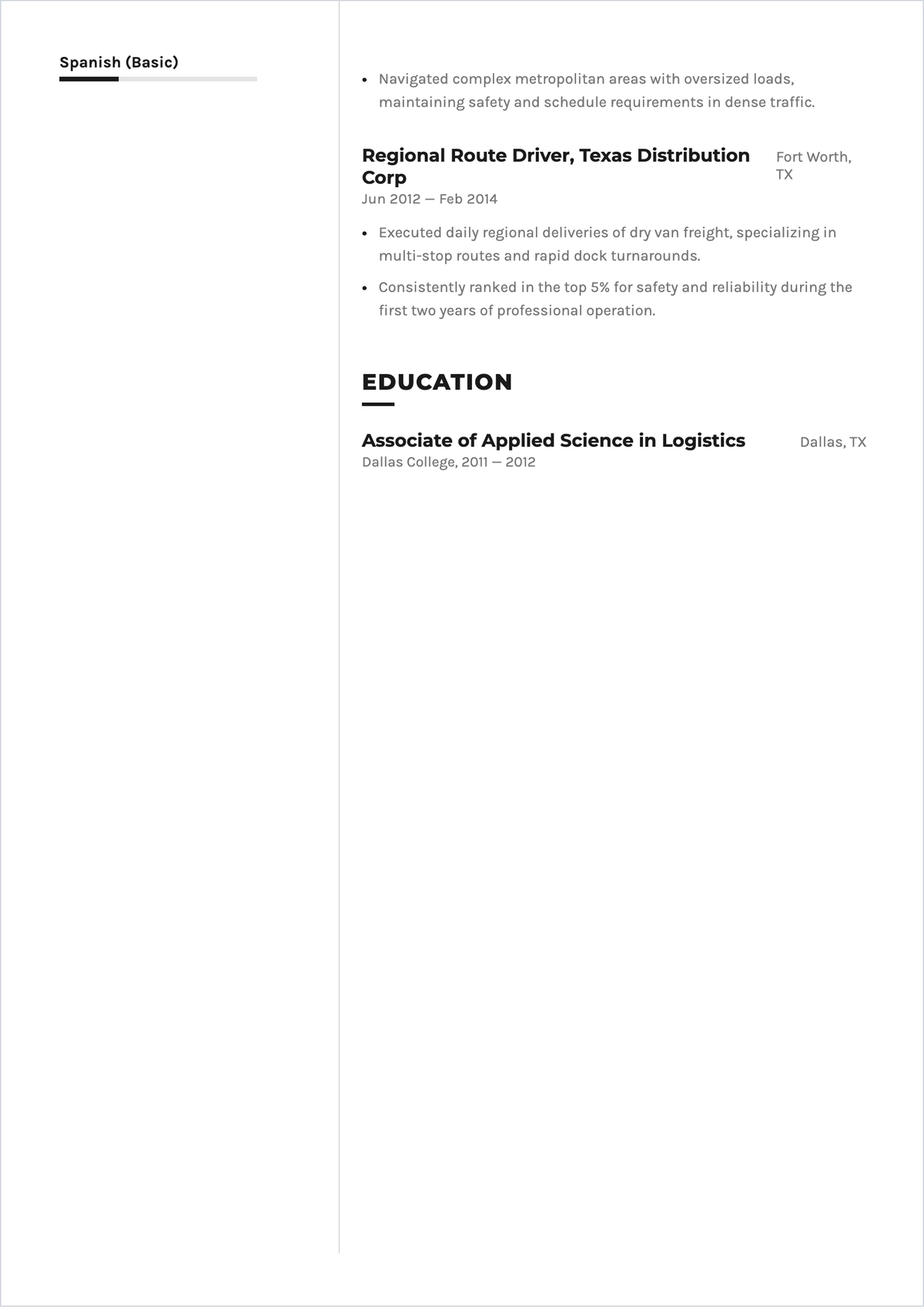 Free Commercial Truck Driver ATS Resume Template, AI Resume Builder