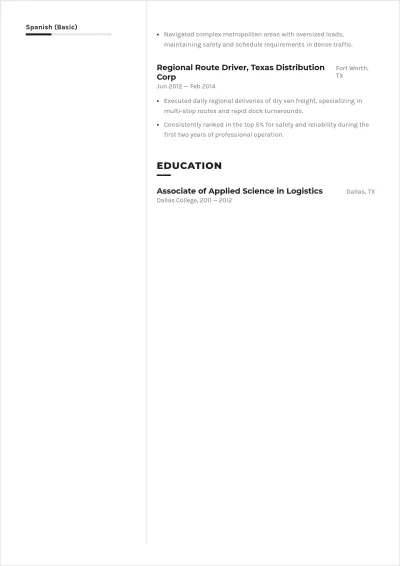 Free Commercial Truck Driver ATS Resume Template, AI Resume Builder