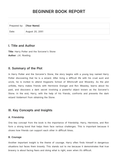 Free Beginner Book Report Template to Edit Online