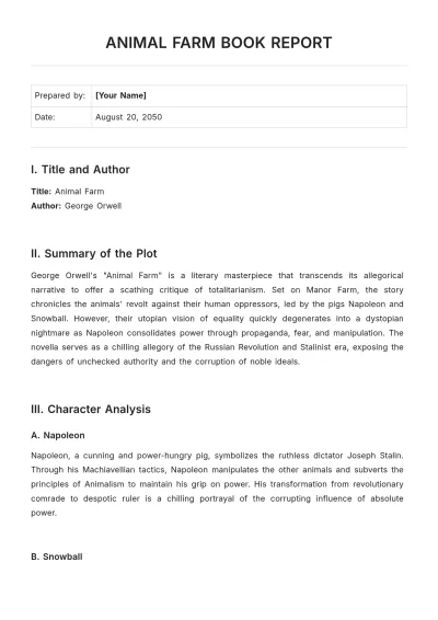 Free Animal Farm Book Report Template to Edit Online