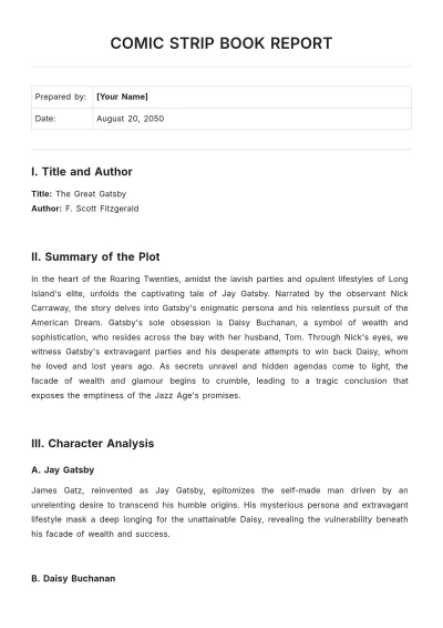 Free Comic Strip Book Report Template to Edit Online