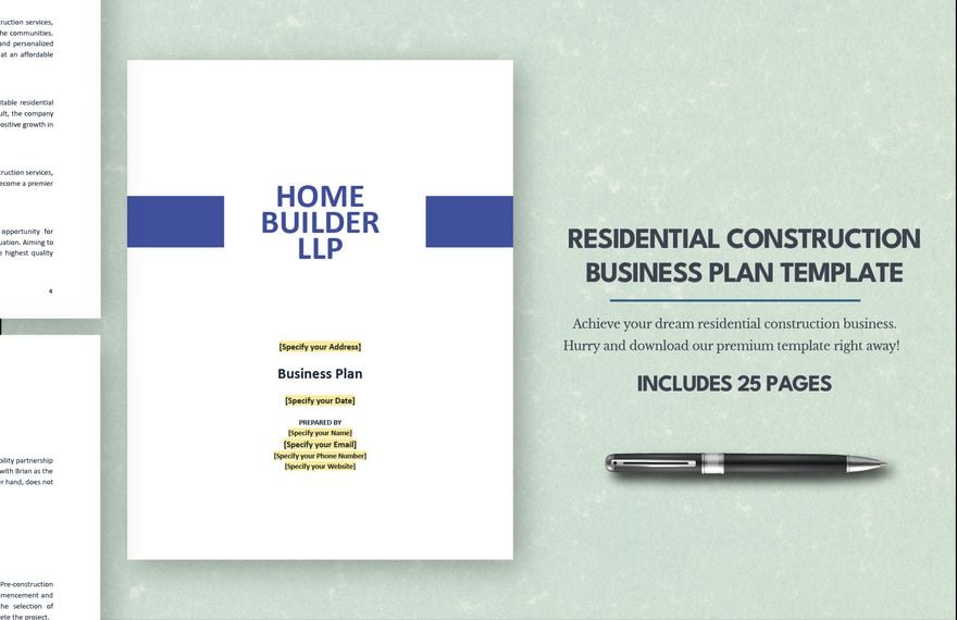 Residential Construction Business Plan Template in Word, Google Docs, Apple Pages