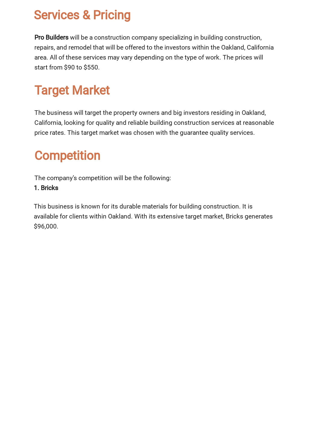 Free Construction Business Plan Template