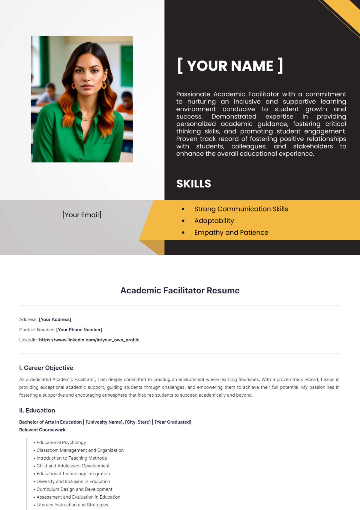 Academic Facilitator Resume - Edit Online & Download