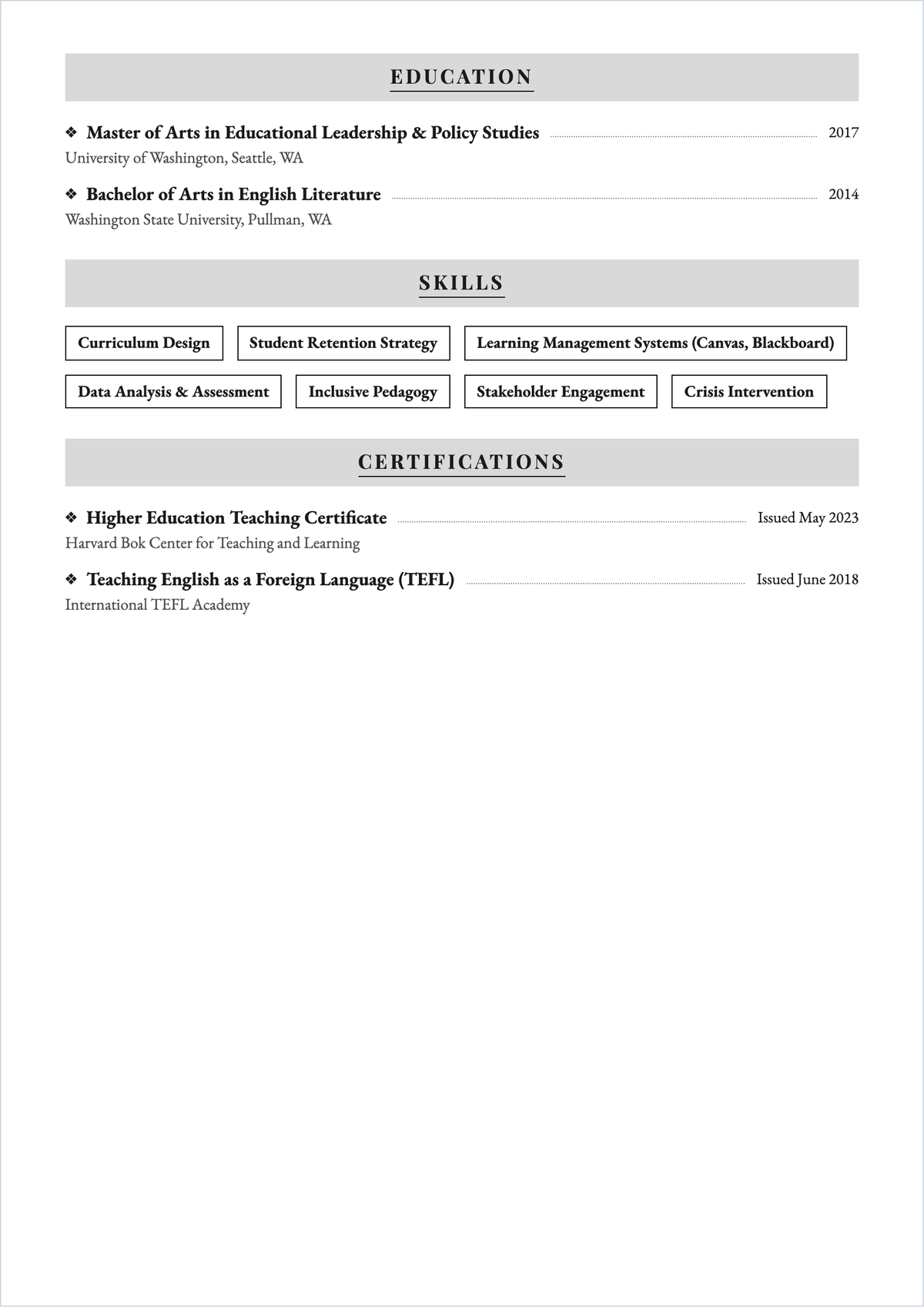 Free Academic Facilitator ATS Resume Template, AI Resume Builder