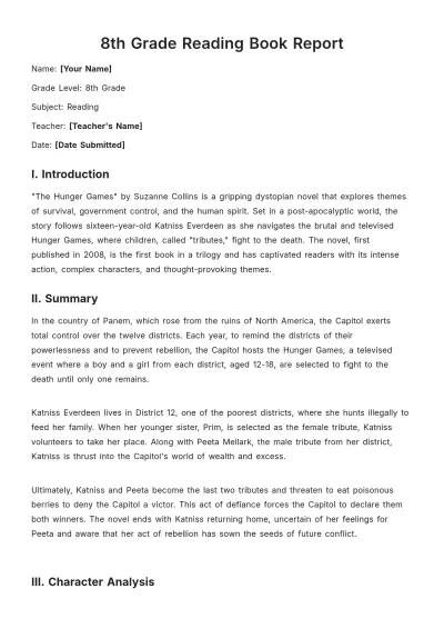 Free 8th Grade Reading Book Report Template to Edit Online