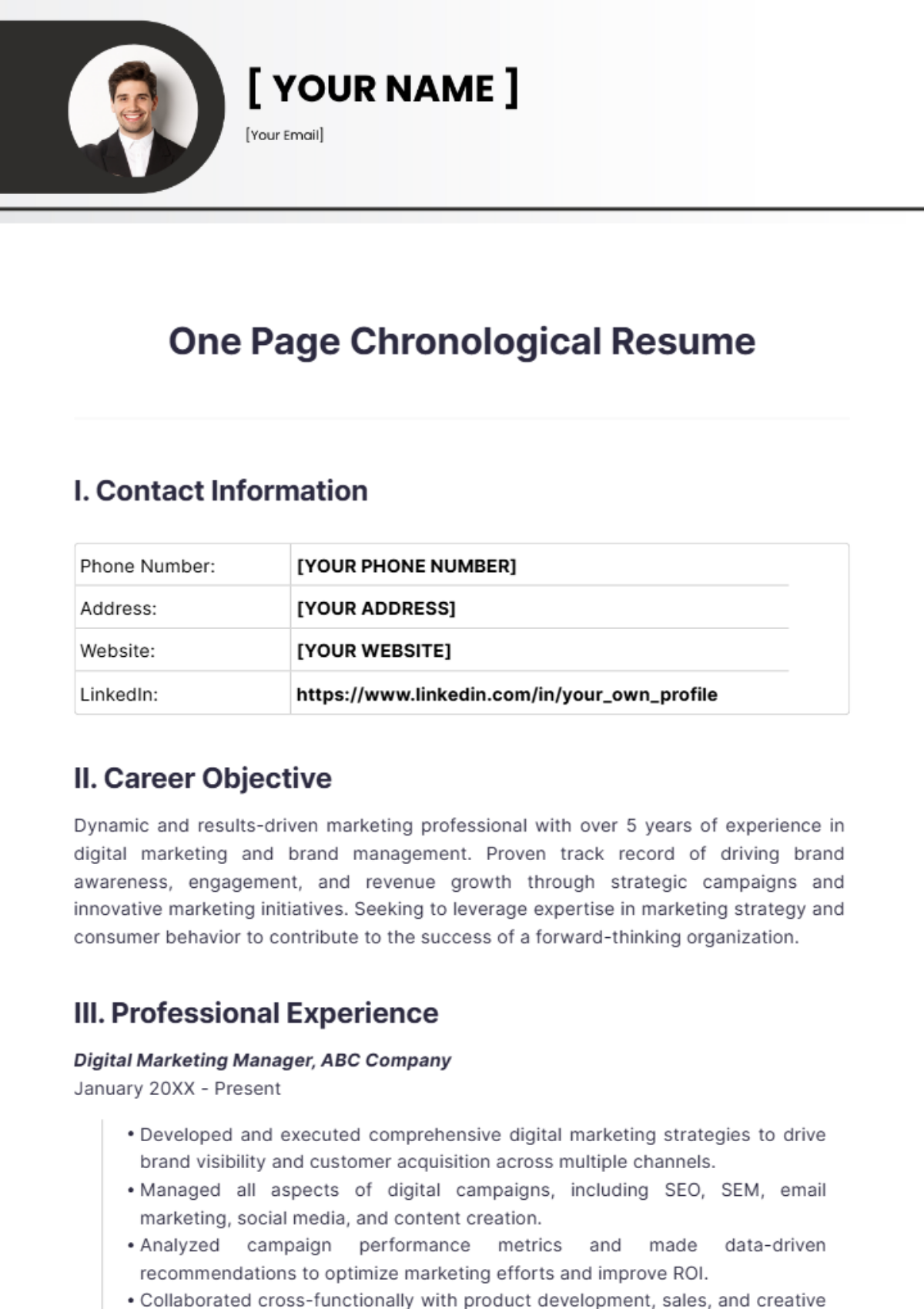 One Page Chronological Resume - One Page Chronological Resume Edit Online 3 