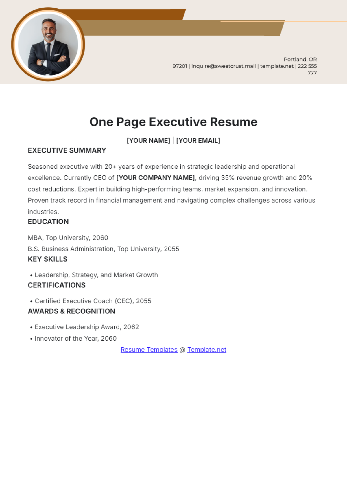 One Page Executive Resume - Edit Online & Download