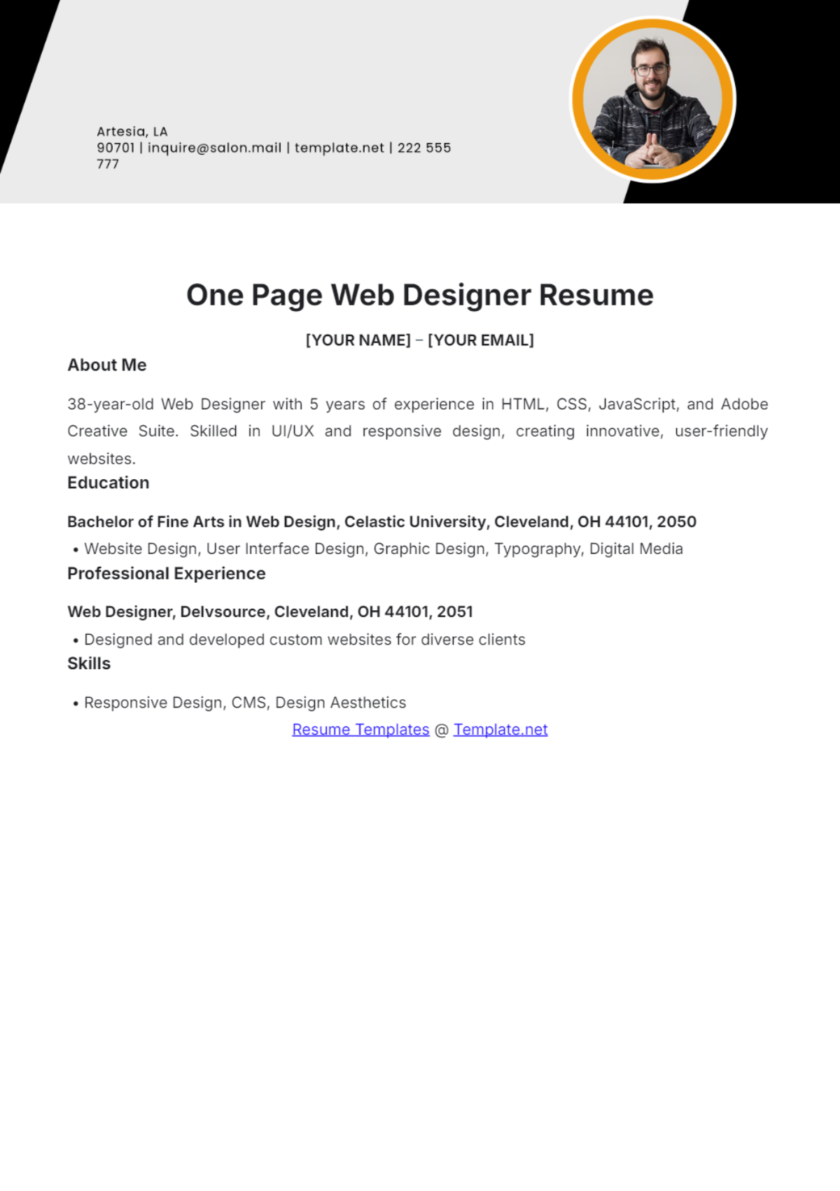 One Page Web Designer Resume - Edit Online & Download