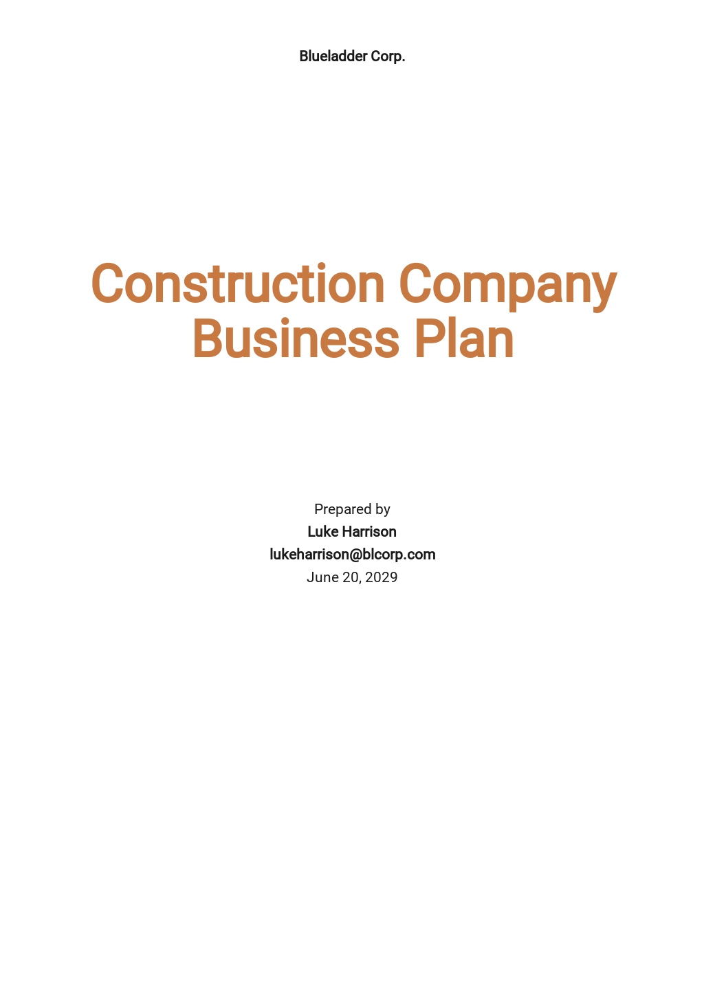 Construction Company Business Plan Template Pdf