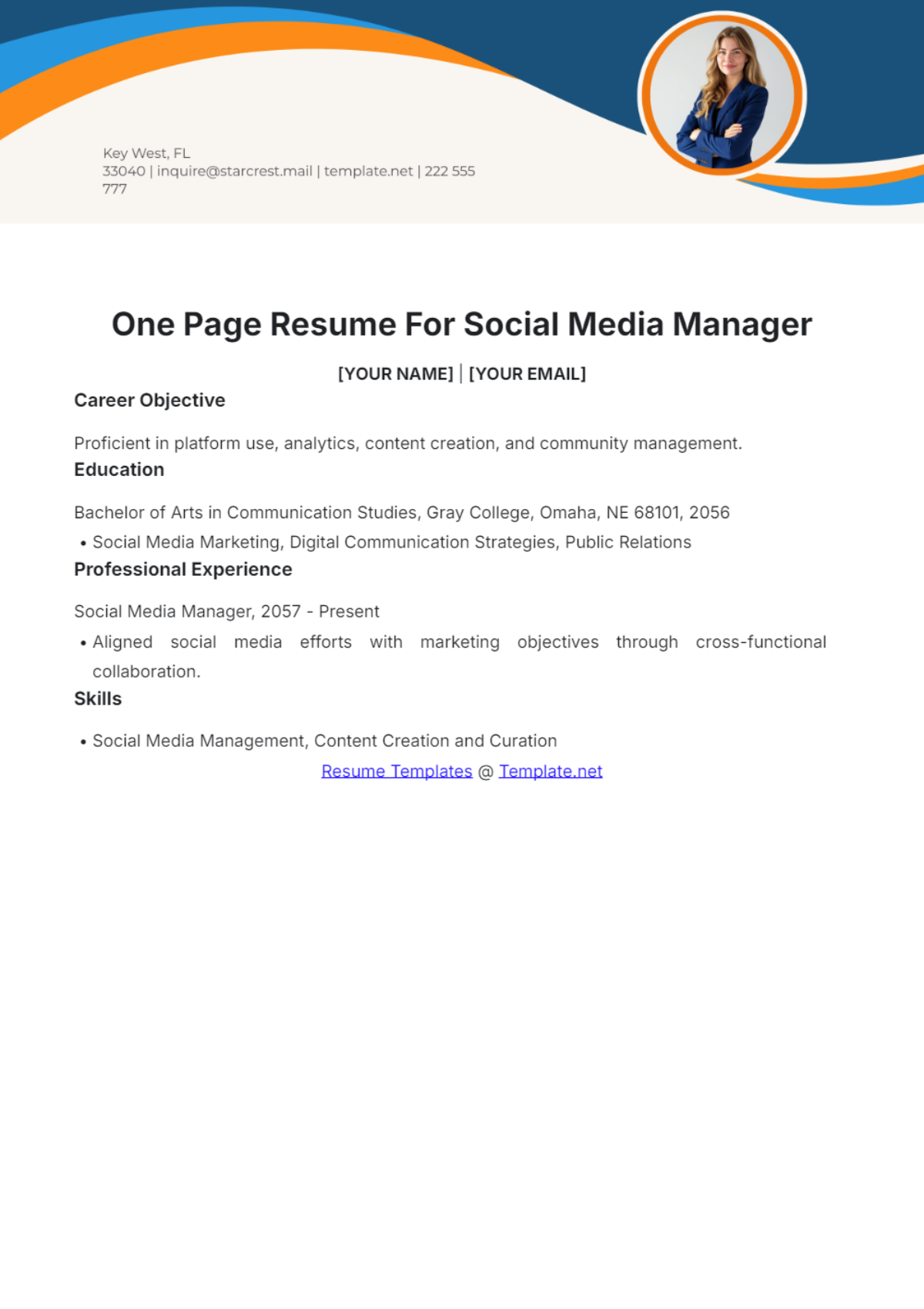 One Page Resume For Social Media Manager - Edit Online & Download