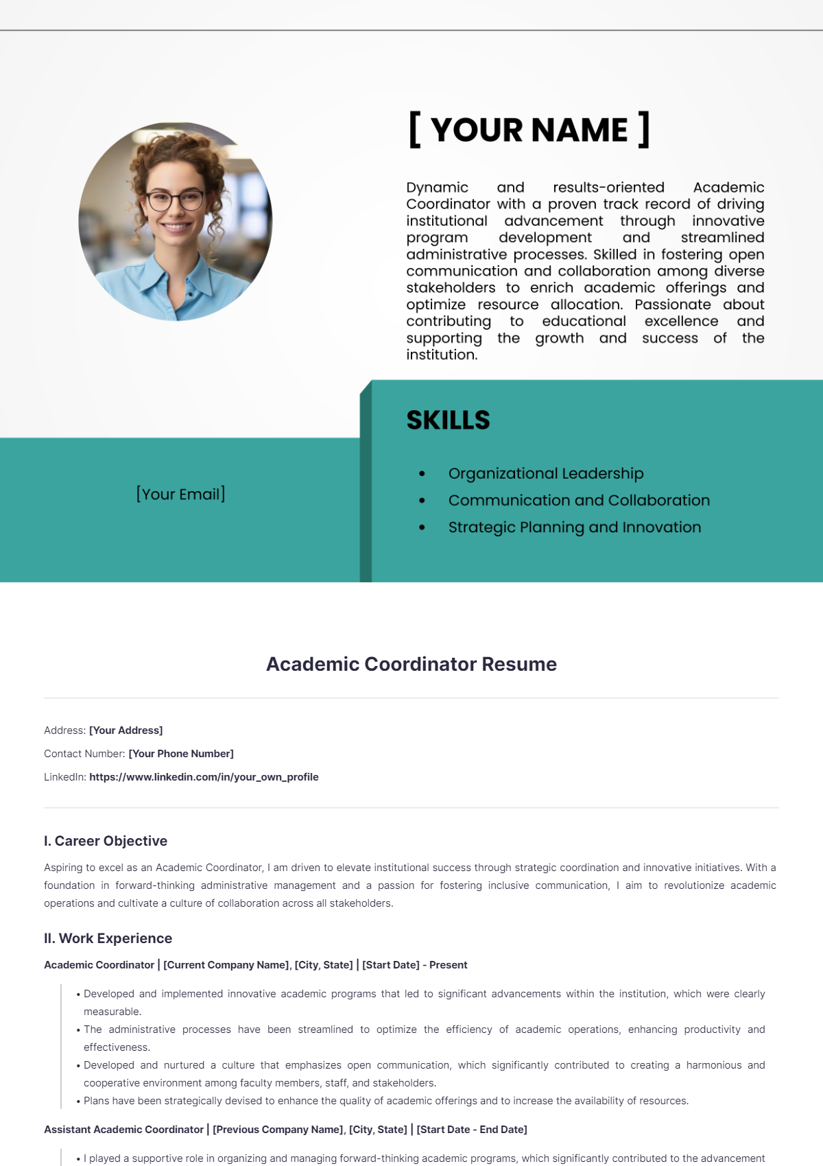 Academic Coordinator Resume - Edit Online & Download