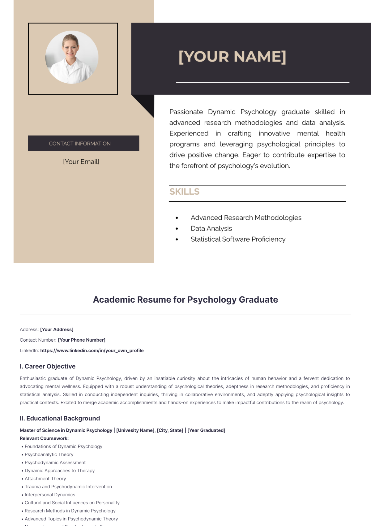 Academic Resume for Psychology Graduate - Edit Online & Download