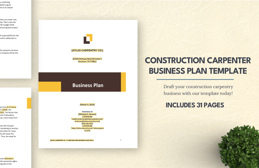 Construction Carpenter Business Plan Template