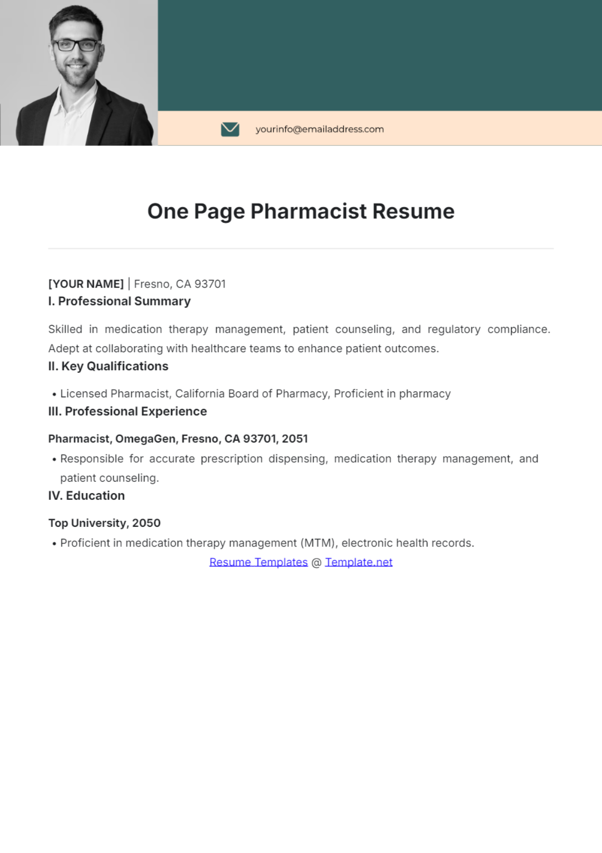 One Page Pharmacist Resume - Edit Online & Download