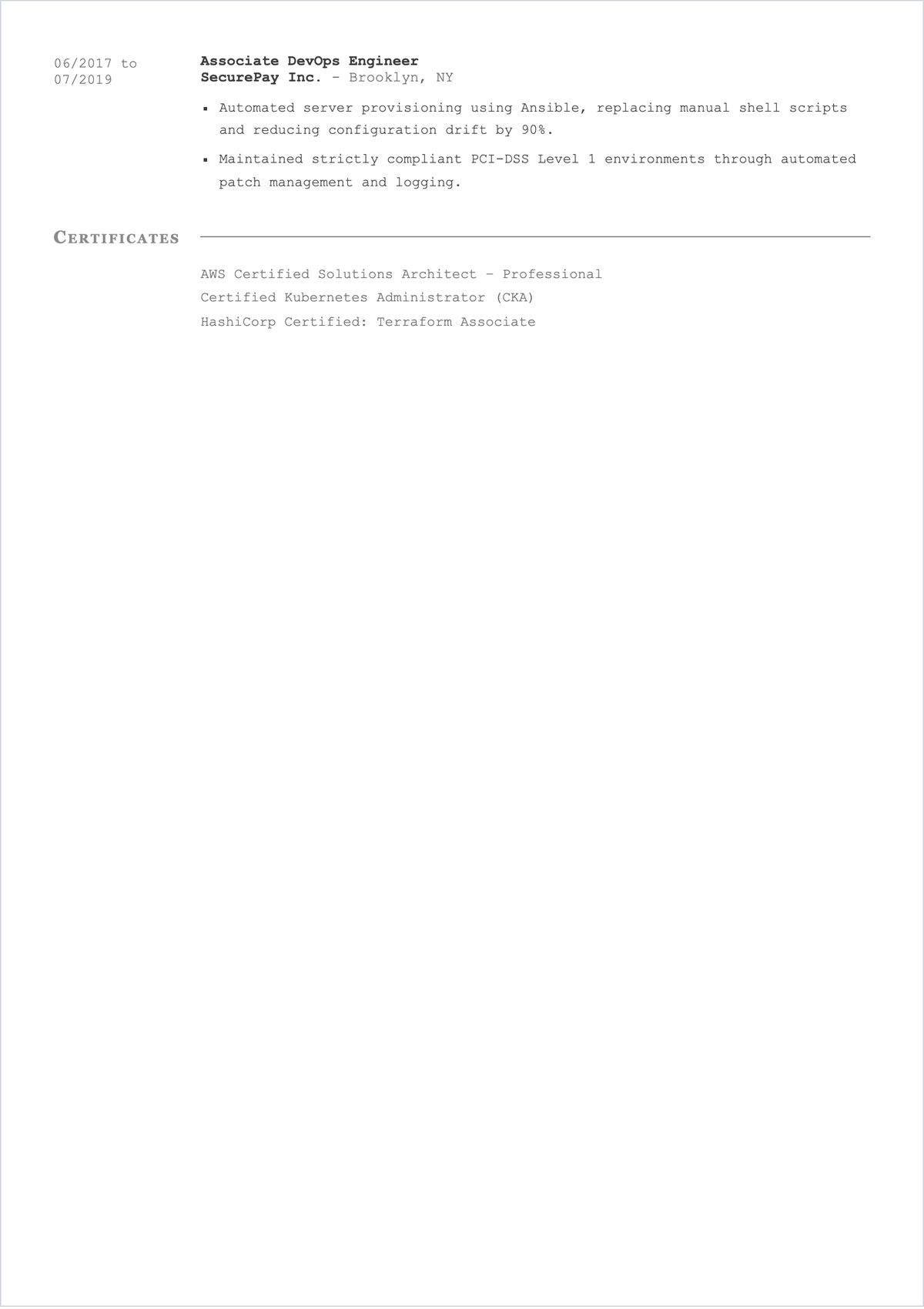 Free One Page ATS Resume for IT Professionals Template
