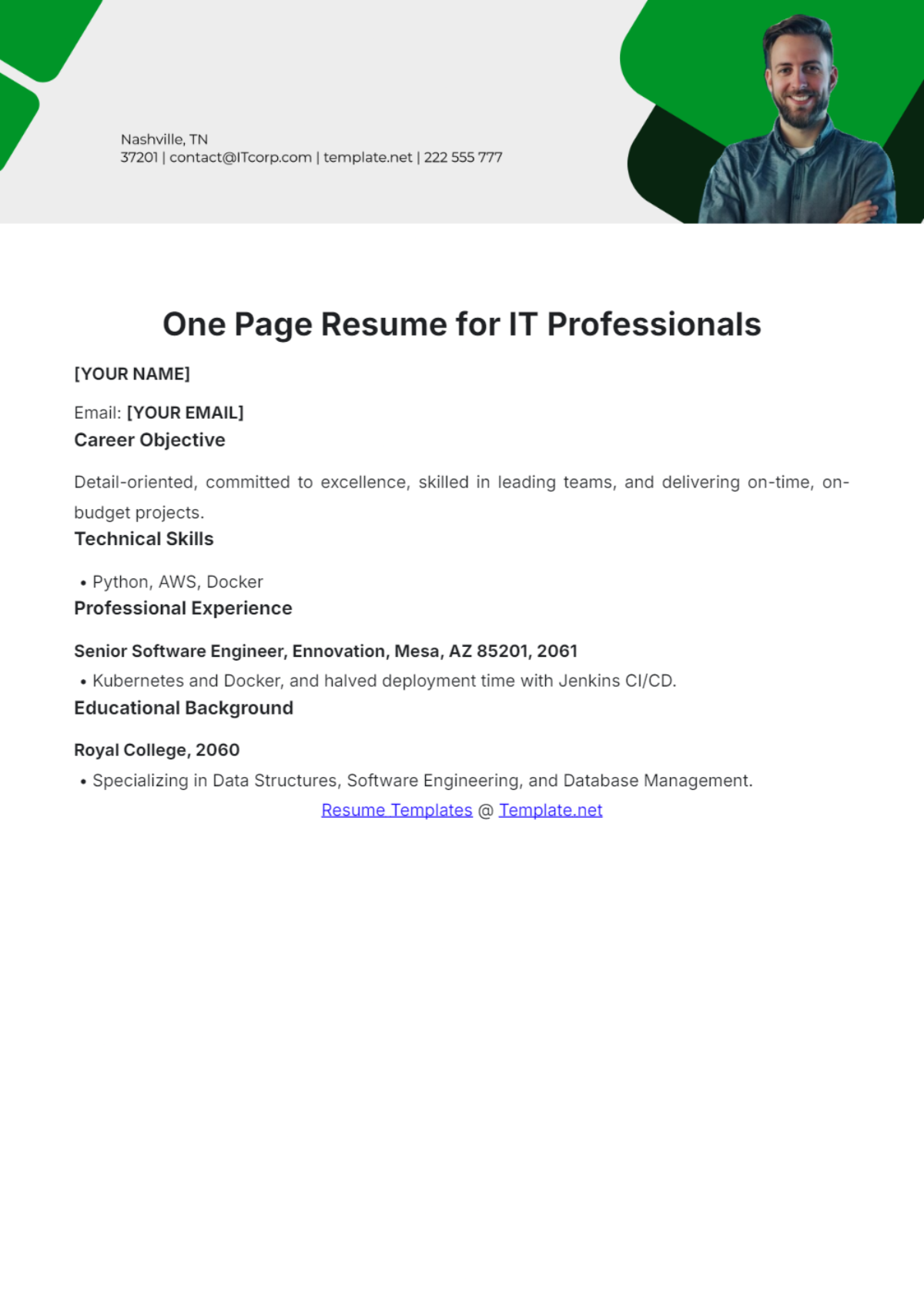 One Page Resume for IT Professionals - Edit Online & Download