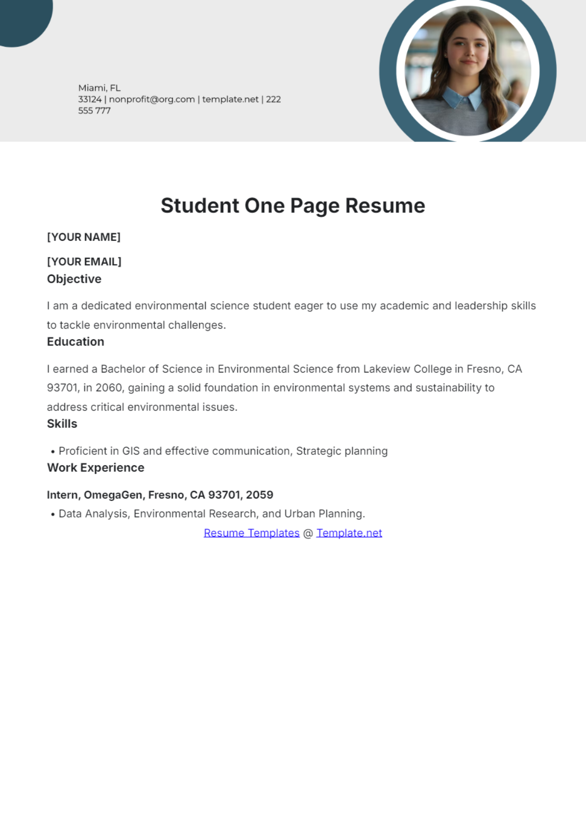 Student One Page Resume - Edit Online & Download