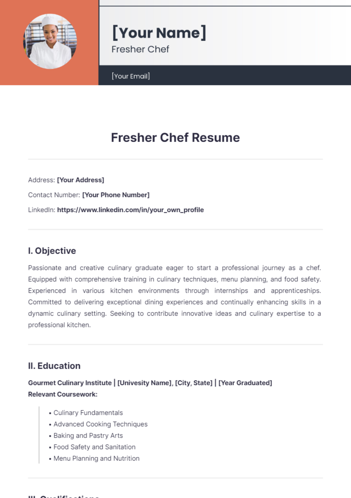 Fresher Chef Resume - Edit Online & Download