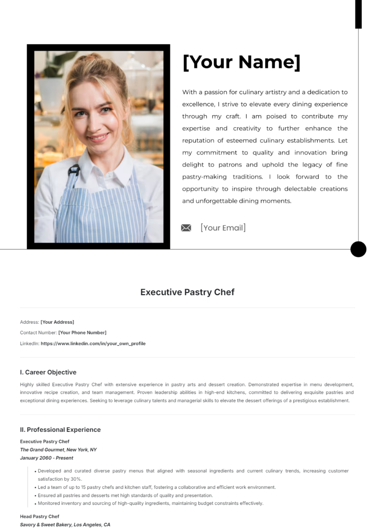 Executive Pastry Chef Resume Template - Edit Online & Download