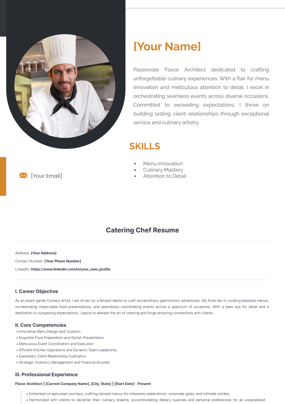 Catering Chef Resume - Edit Online & Download