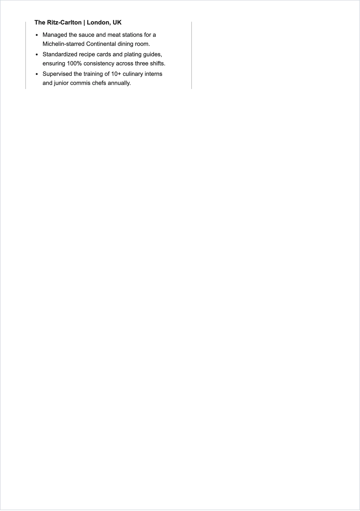 Free Continental Chef ATS Resume Template, AI Resume Builder