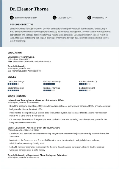 Free Academic Manager ATS Resume Template, AI Resume Builder