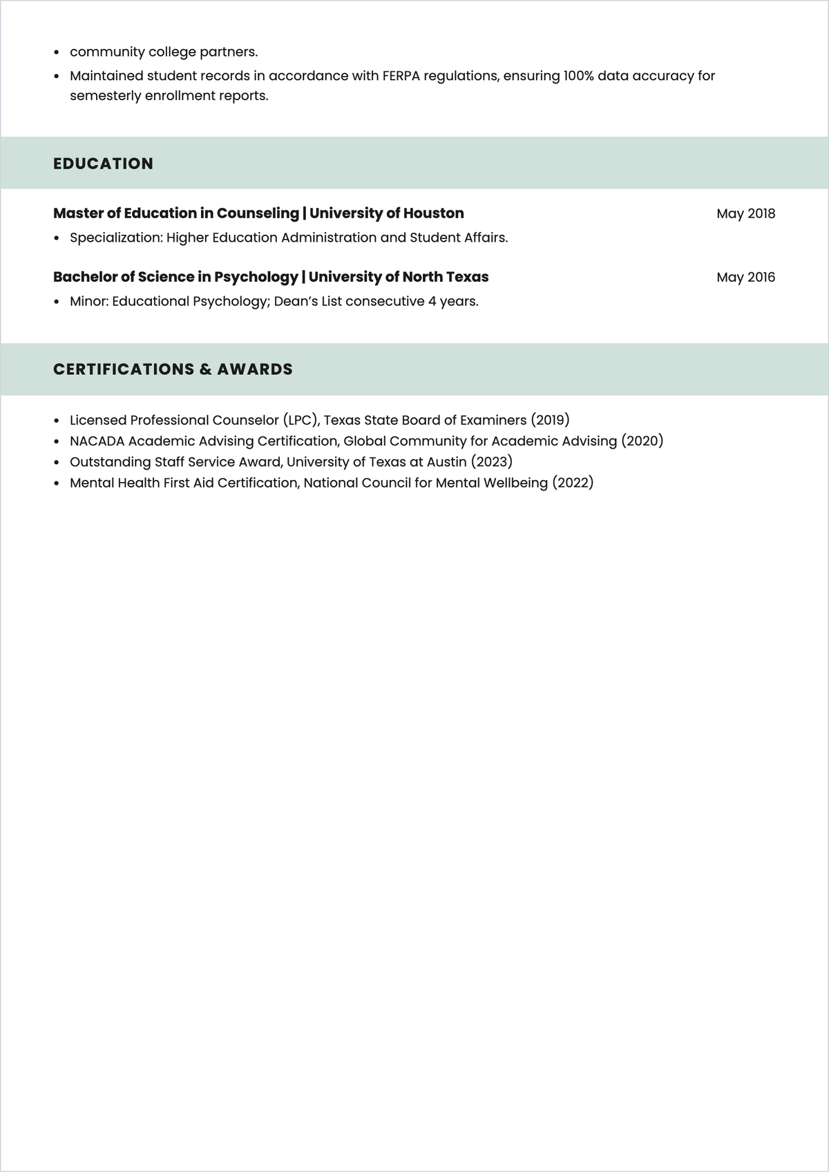 Free Academic Counselor ATS Resume Template, AI Resume Builder