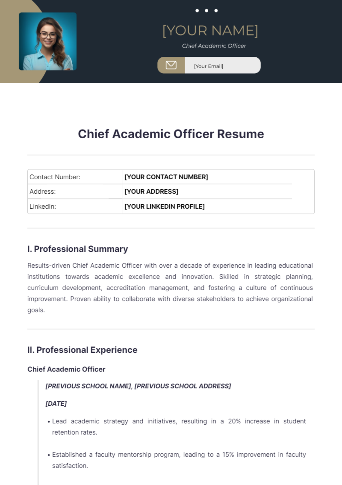 Chief Academic Officer Resume - Edit Online & Download