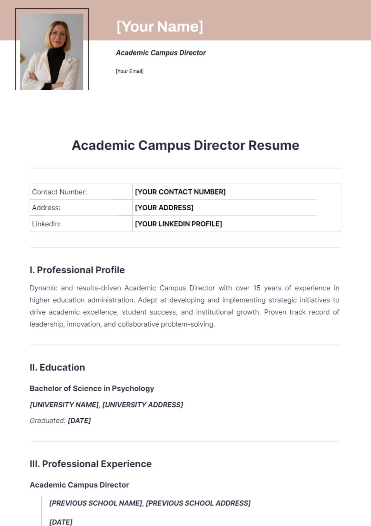 Academic Campus Director Resume - Edit Online & Download