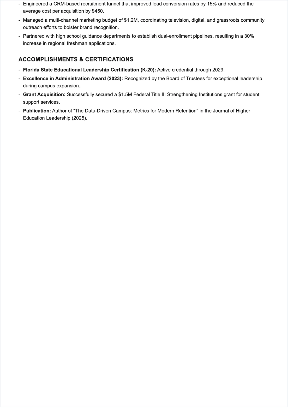 Free Academic Campus Director ATS Resume Template, AI Resume Builder