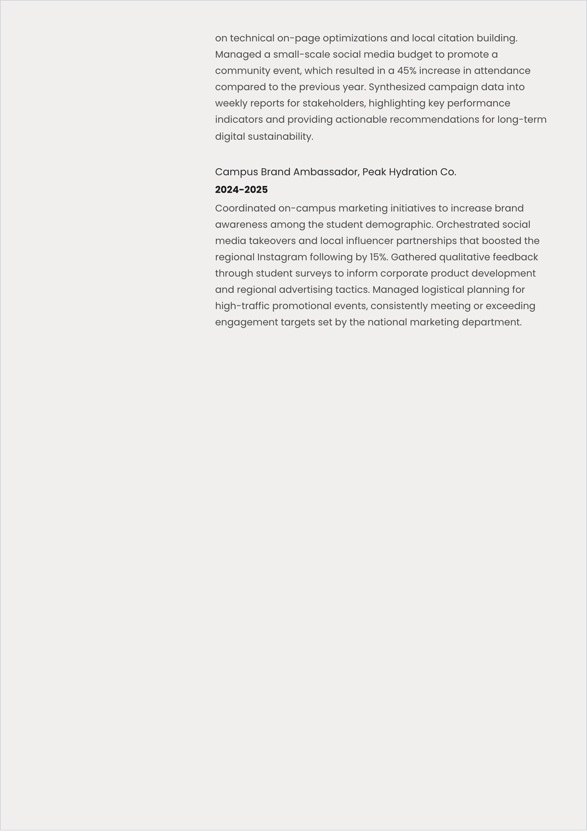 Free One Page ATS Resume for Fresher Template, AI Resume Builder
