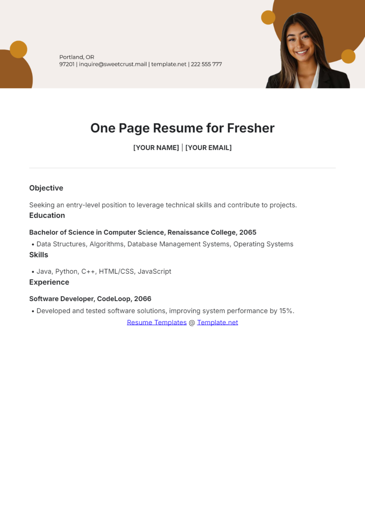 One Page Resume for Fresher - Edit Online & Download