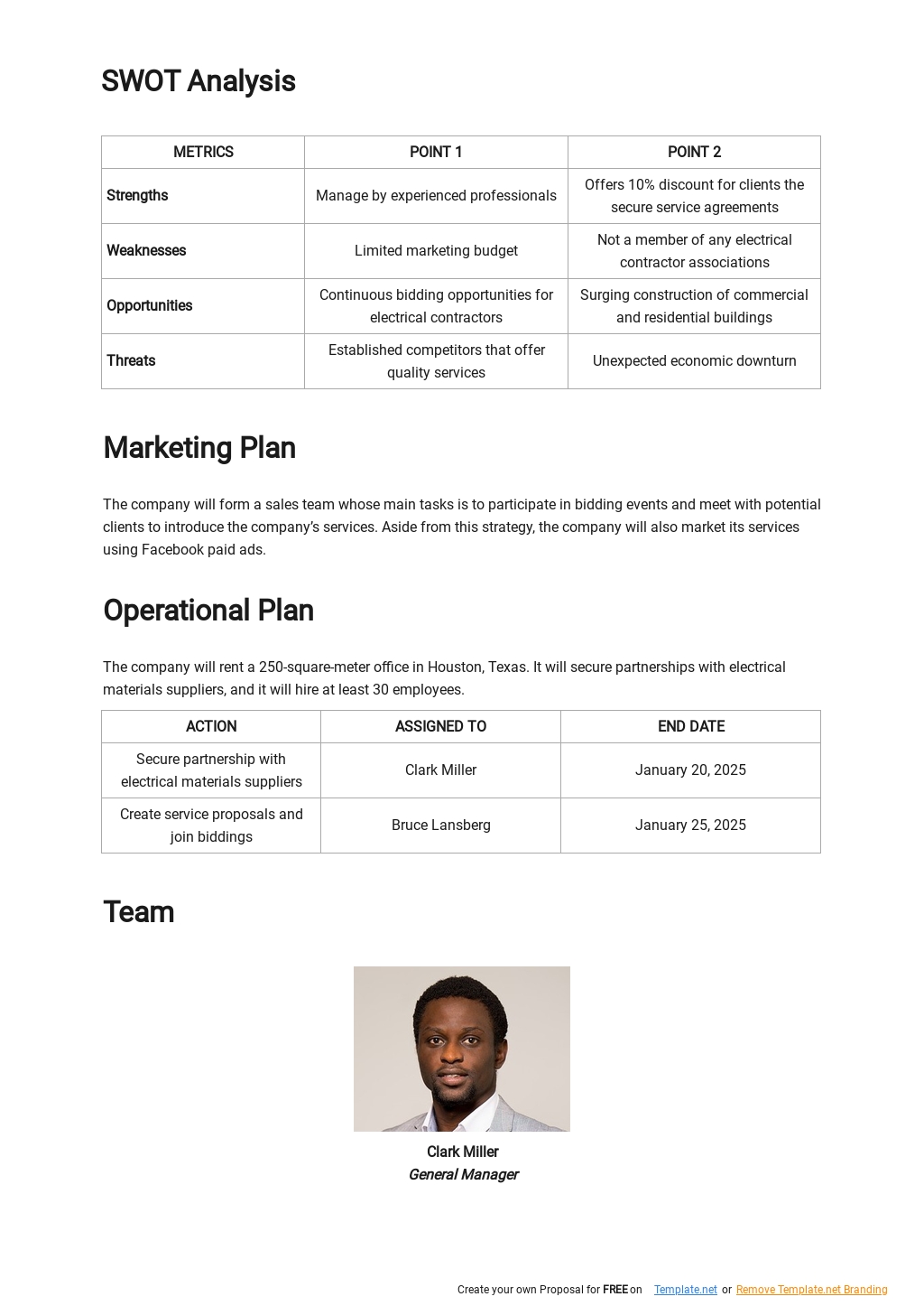 Free Business Plan Template For Electrical Contractor