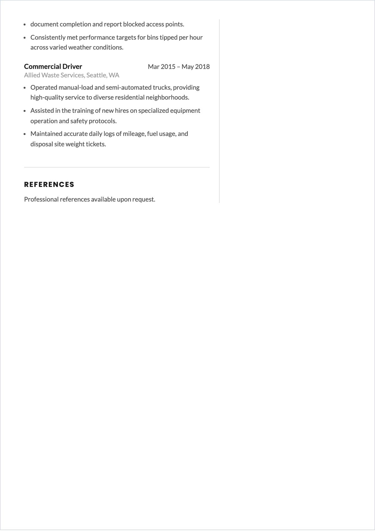 Free Garbage Truck Driver ATS Resume Template, AI Resume Builder