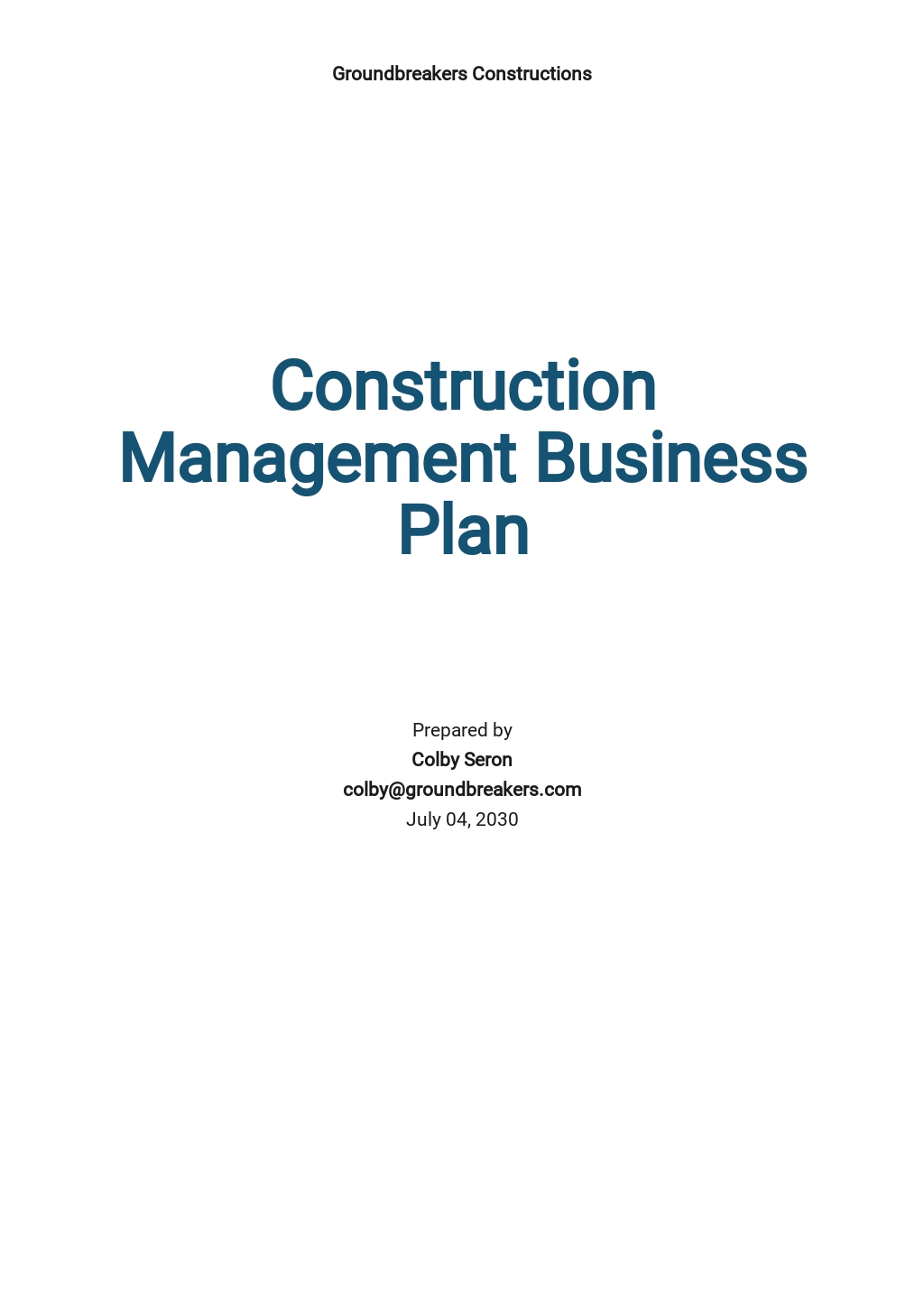 sample business plan for small construction company