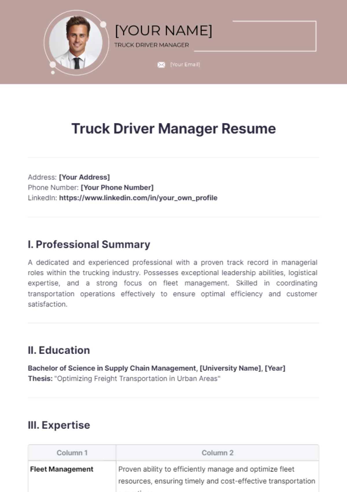 Truck Driver Manager Resume - Edit Online & Download