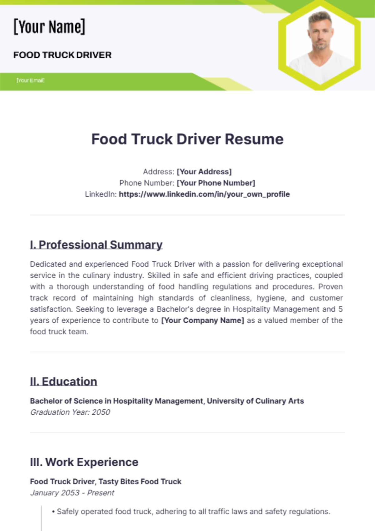 Food Truck Driver Resume - Edit Online & Download Example | Template.net