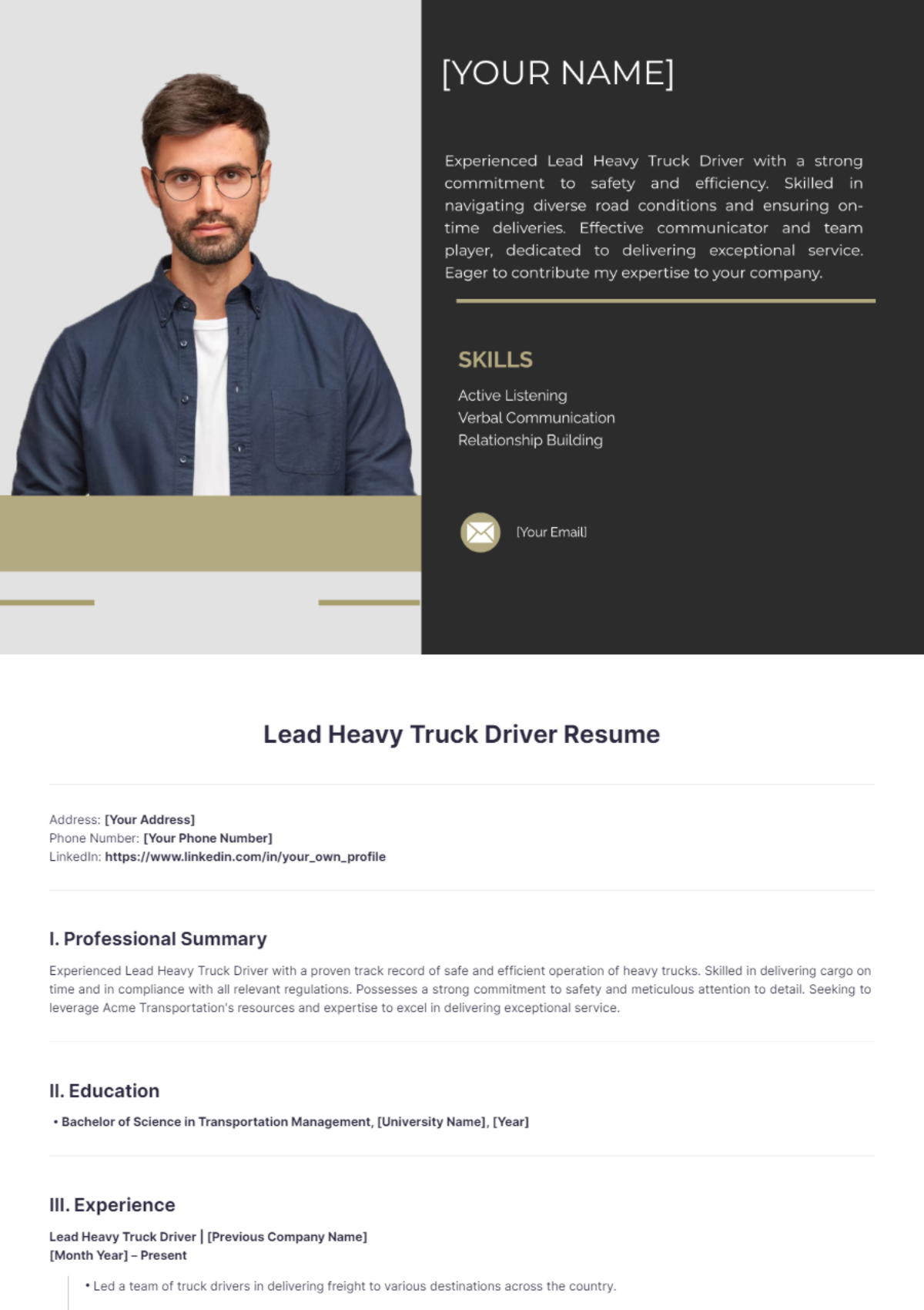 Lead Heavy Truck Driver Resume - Edit Online & Download