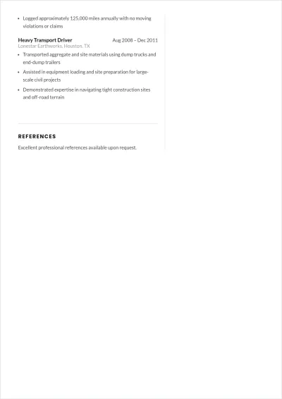 Free Heavy Truck Driver Operator ATS Resume Template