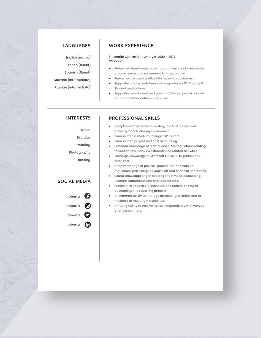 Financial Operations Analyst Template