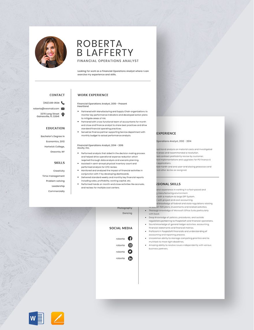 Financial Operations Analyst Template