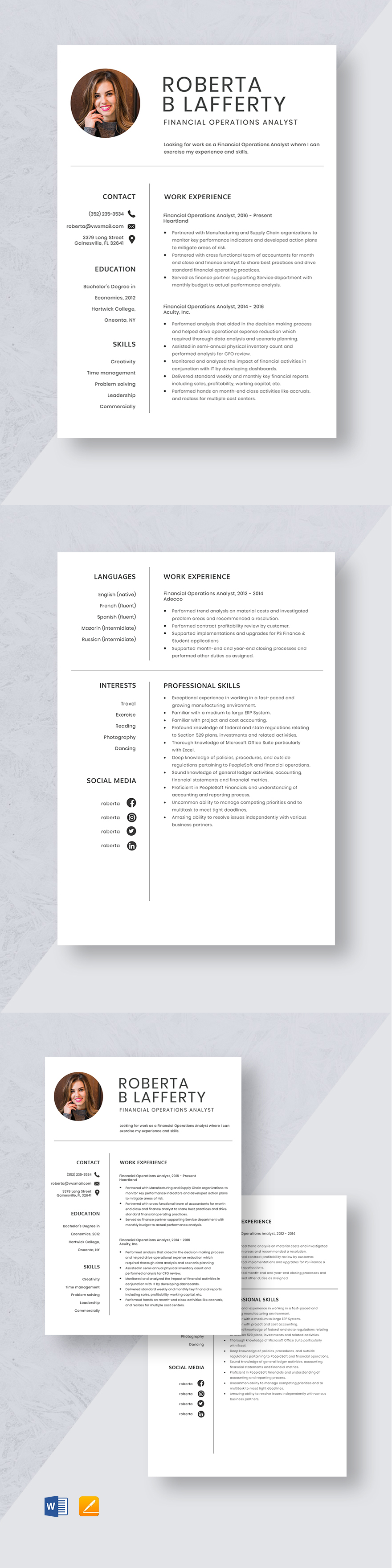 Financial Services Operations Manager Resume Template - Word, Apple ...