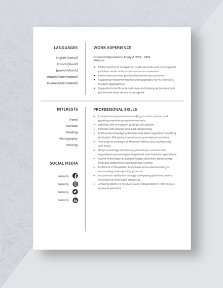 Financial Operations Analyst ResumeTemplate