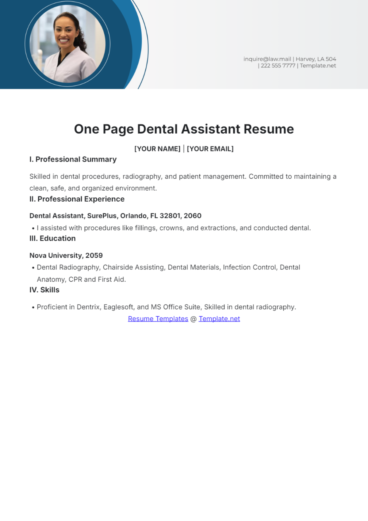 One Page Dental Assistant Resume - Edit Online & Download