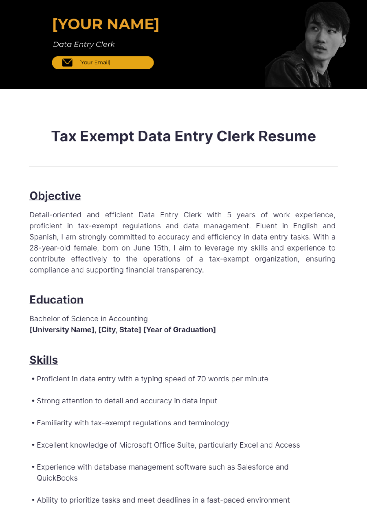 Tax Exempt Data Entry Clerk Resume - Edit Online & Download