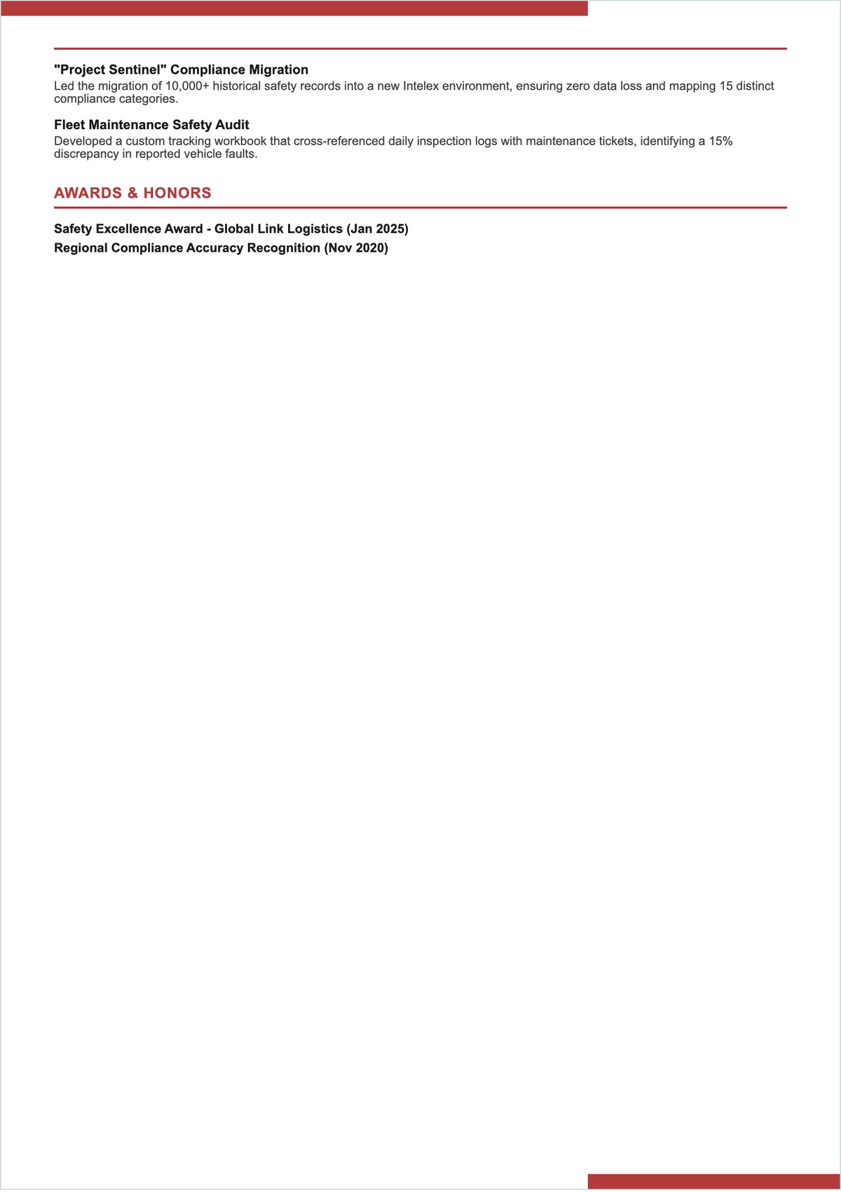Free Data Entry Safety Coordinator ATS Resume Template