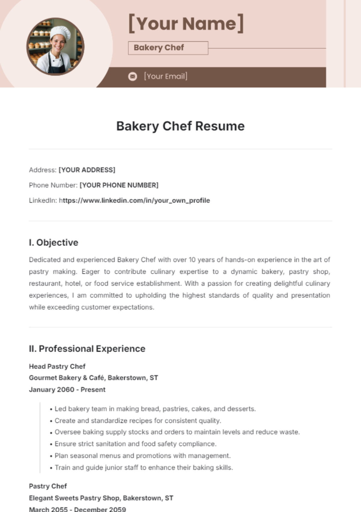 Bakery Chef Resume Template - Edit Online & Download