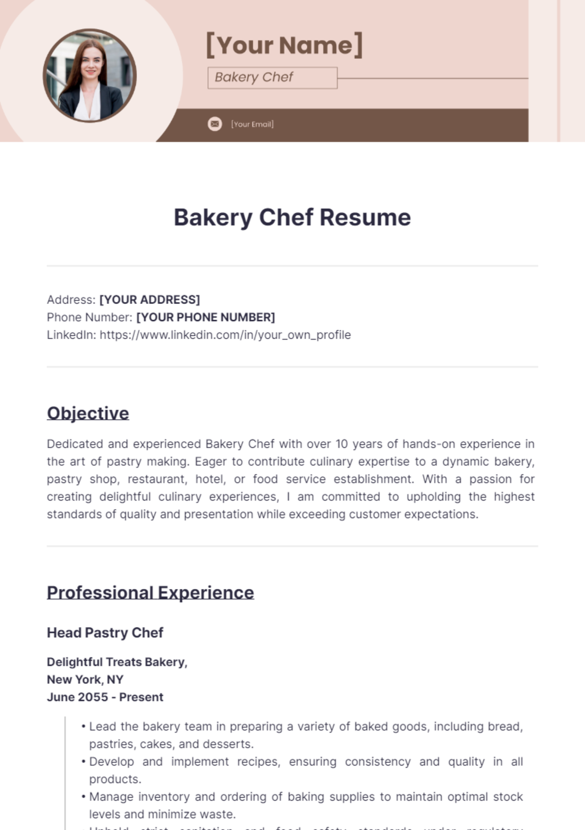 Bakery Chef Resume - Edit Online & Download Example | Template.net