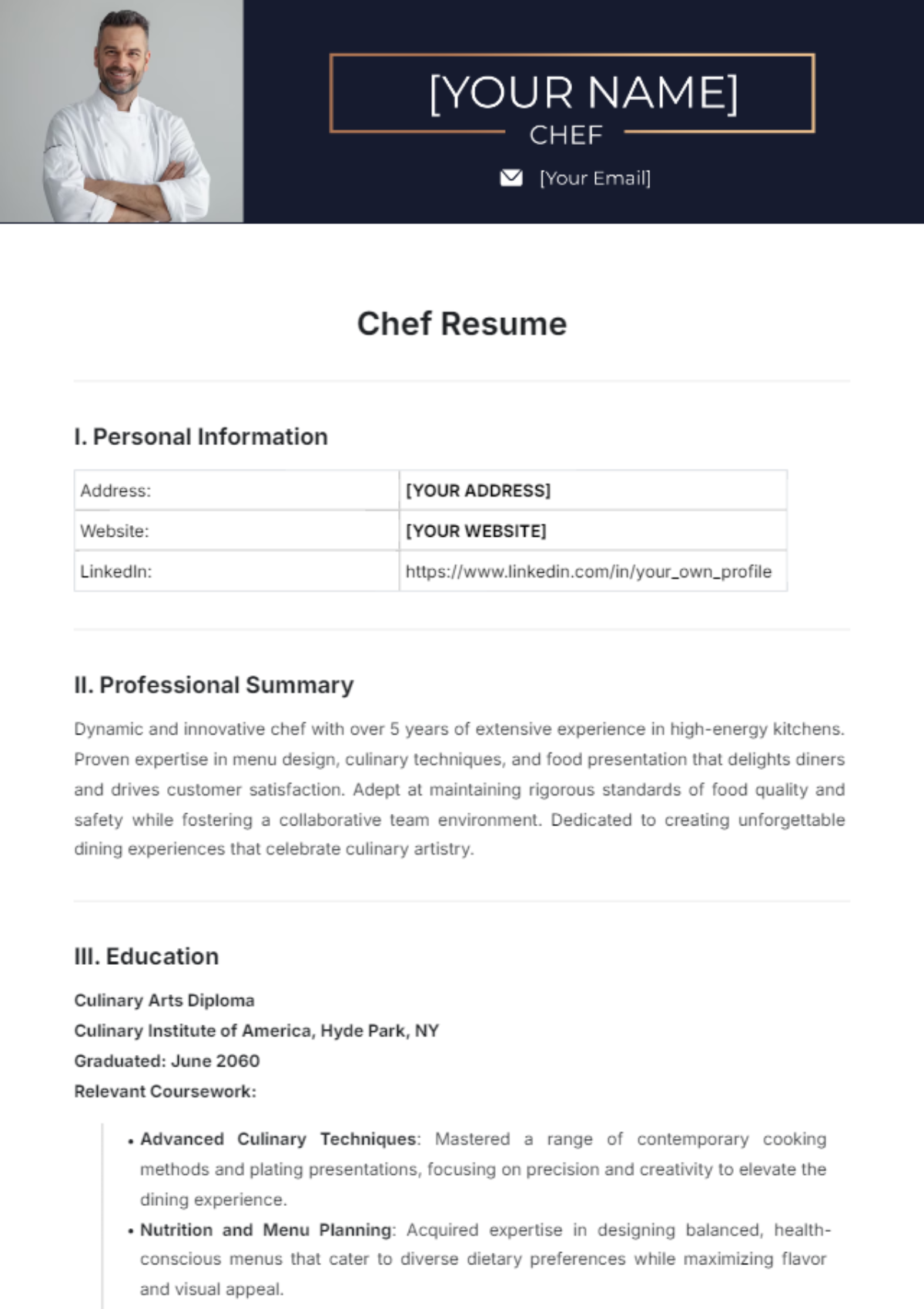 Chef Resume Template - Edit Online & Download